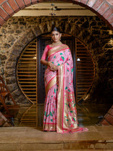 Botanical Weaving Golden Zari Worked Heavy Royal Banarasi Light Pink  Saree